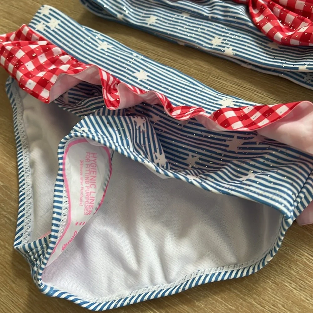 Btween Girls Americana Gingham Stars Sparkle 3 Piece Swim Set 5 Swimsuit